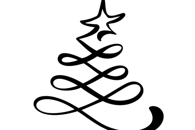 Vector stylized logo, scribbled Christmas tree with star on top. Xmas element of design for greeting card, banner, poster
