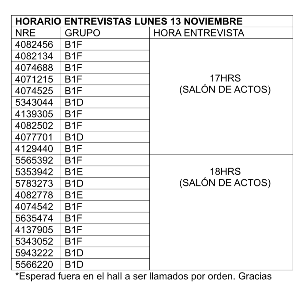 Horario entrevistas